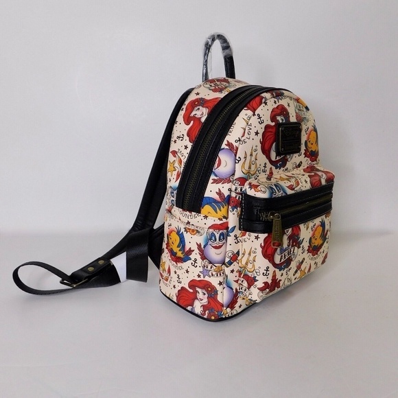 NWT!! LOUNGEFLY x Disney Ariel Little Mermaid Tattoo Mini Backpack AOP Princess - Picture 6 of 13